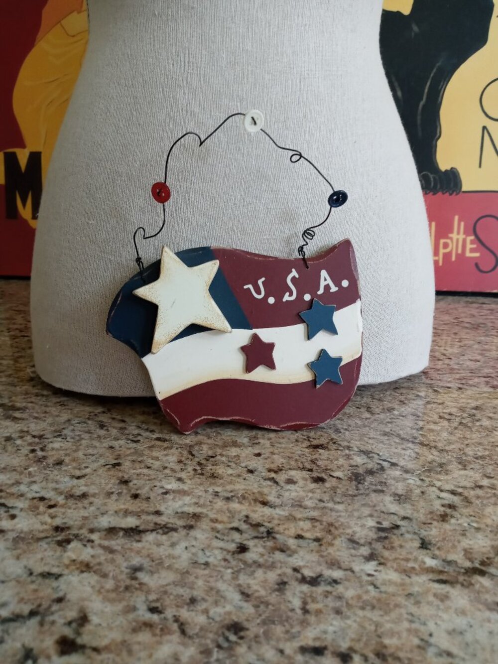 Patriotic Stars and Stripes Wood Hanging Sign